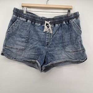 Maurices Denim Drawstring‎ Womens XL Shorts Acid Wash Elastic Waist